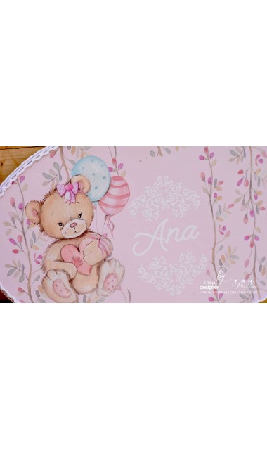 Trusou botez cu ursuleti roz si broderie personalizata Teddy Bear Pink 16